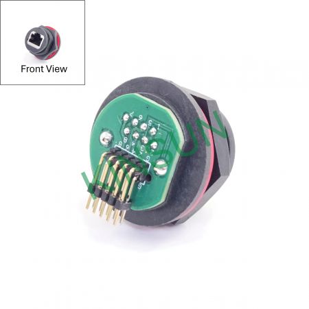 防水IP68 卡榫式快速锁付RJ45网络接口Pin Header连接(后视图)